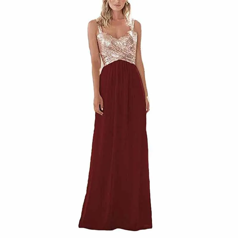 Sequin Top Bridesmaid Dresses Long Chiffon Formal Dresses for Women