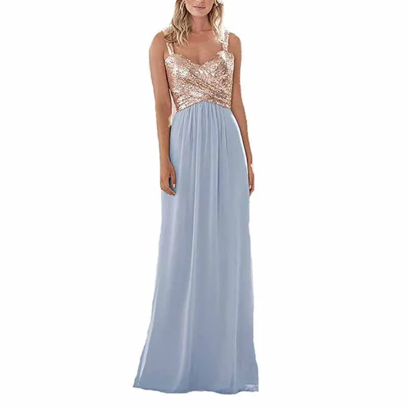 Sequin Top Bridesmaid Dresses Long Chiffon Formal Dresses for Women