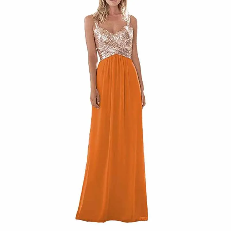 Sequin Top Bridesmaid Dresses Long Chiffon Formal Dresses for Women