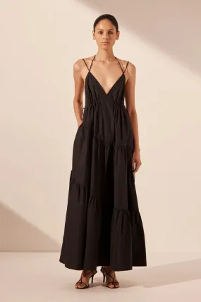 SHONA JOY - Maiori Tiered Maxi Dress - Black