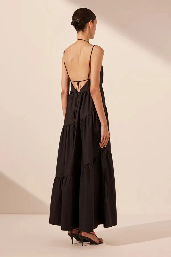 SHONA JOY - Maiori Tiered Maxi Dress - Black