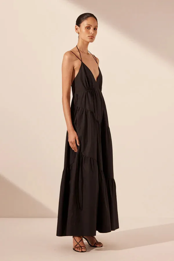 SHONA JOY - Maiori Tiered Maxi Dress - Black