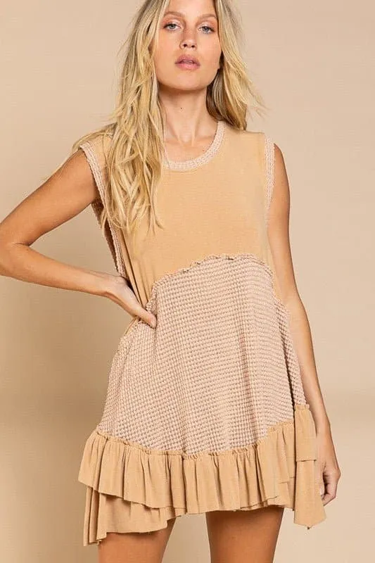 Simply Satisfying Sleeveless Ruffle Hem Mini Dress