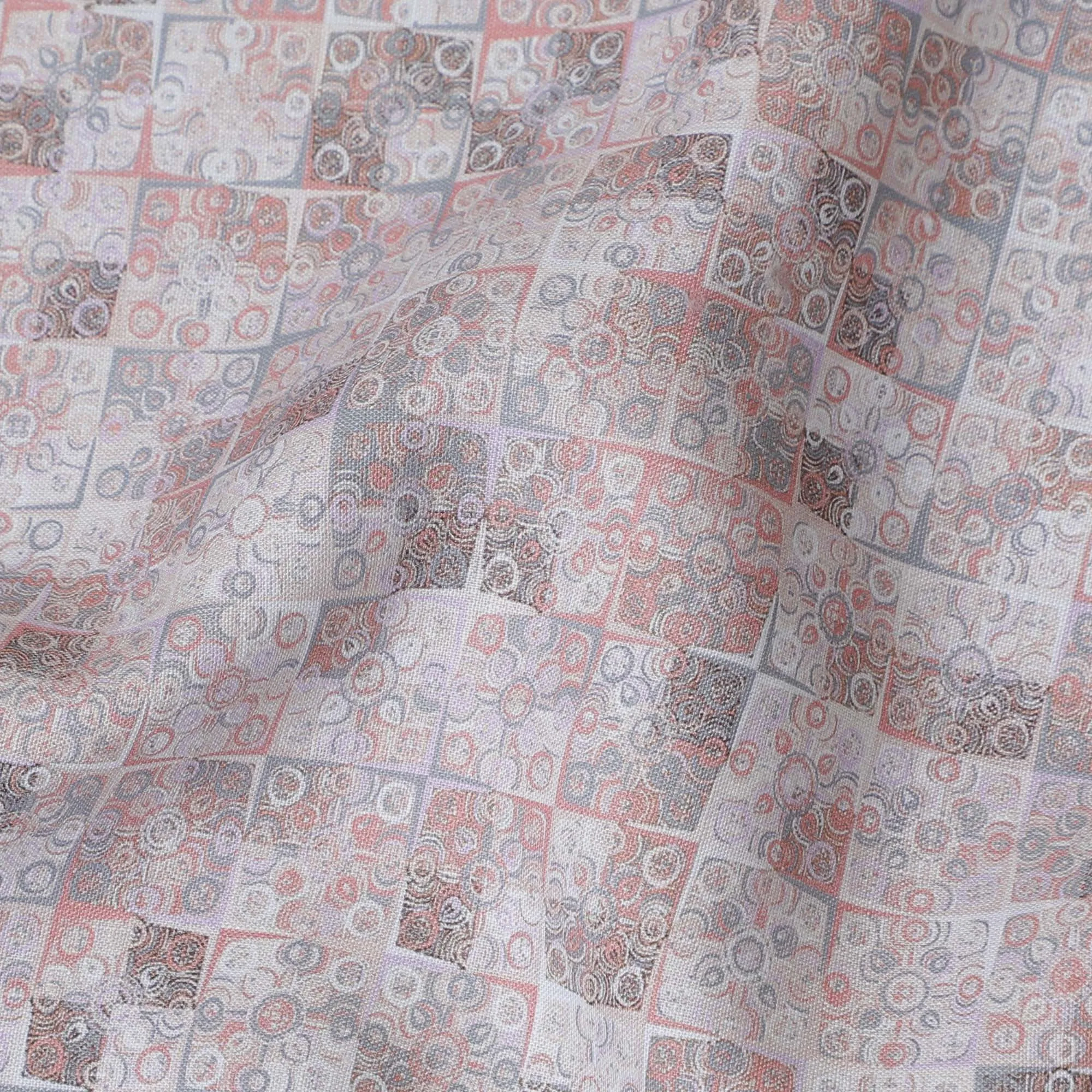 Soft Grey and Pastel Pink Geometric Pure Linen Fabric - 150 cm Width-D19995