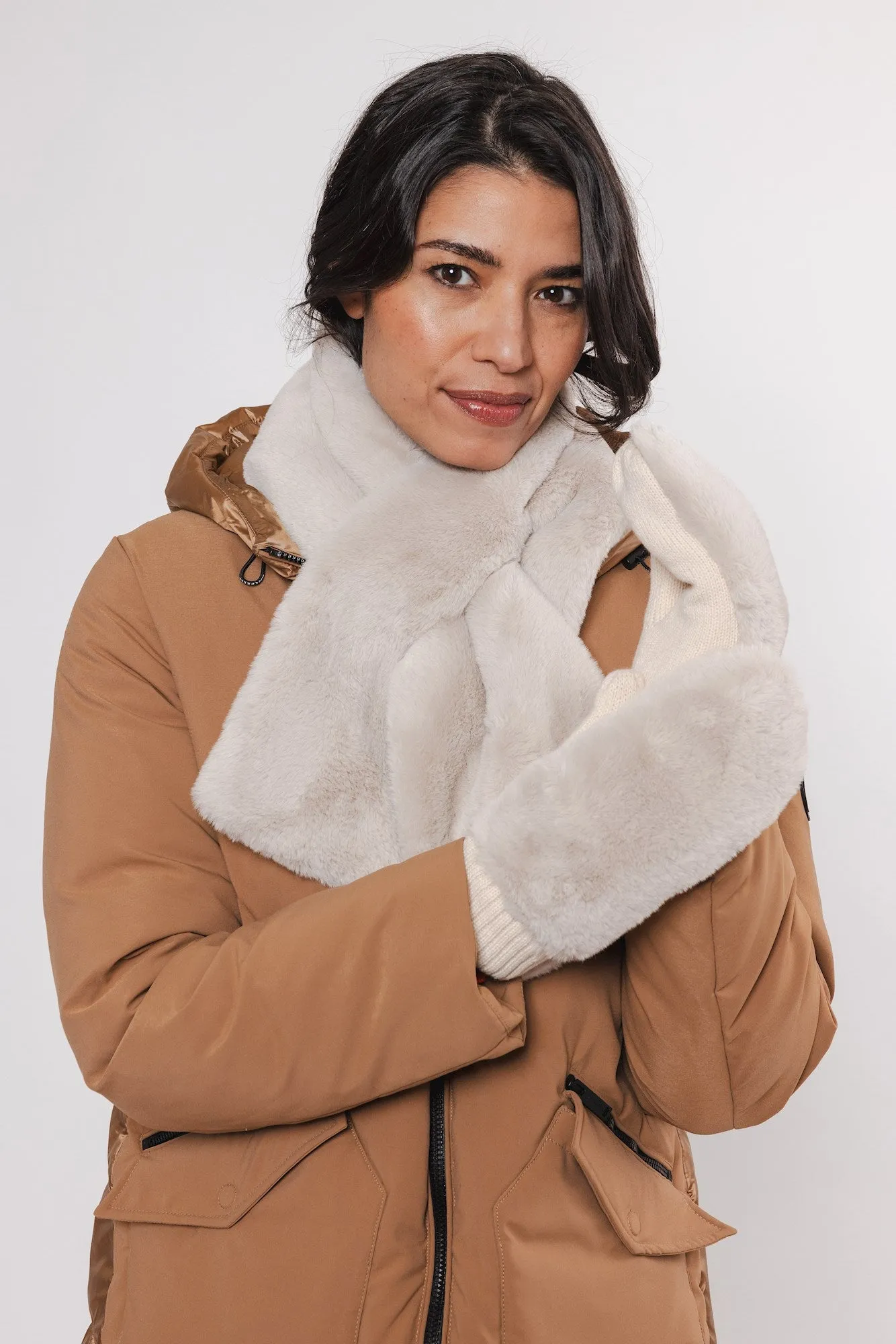 Stip Faux Fur Scarf - Birch