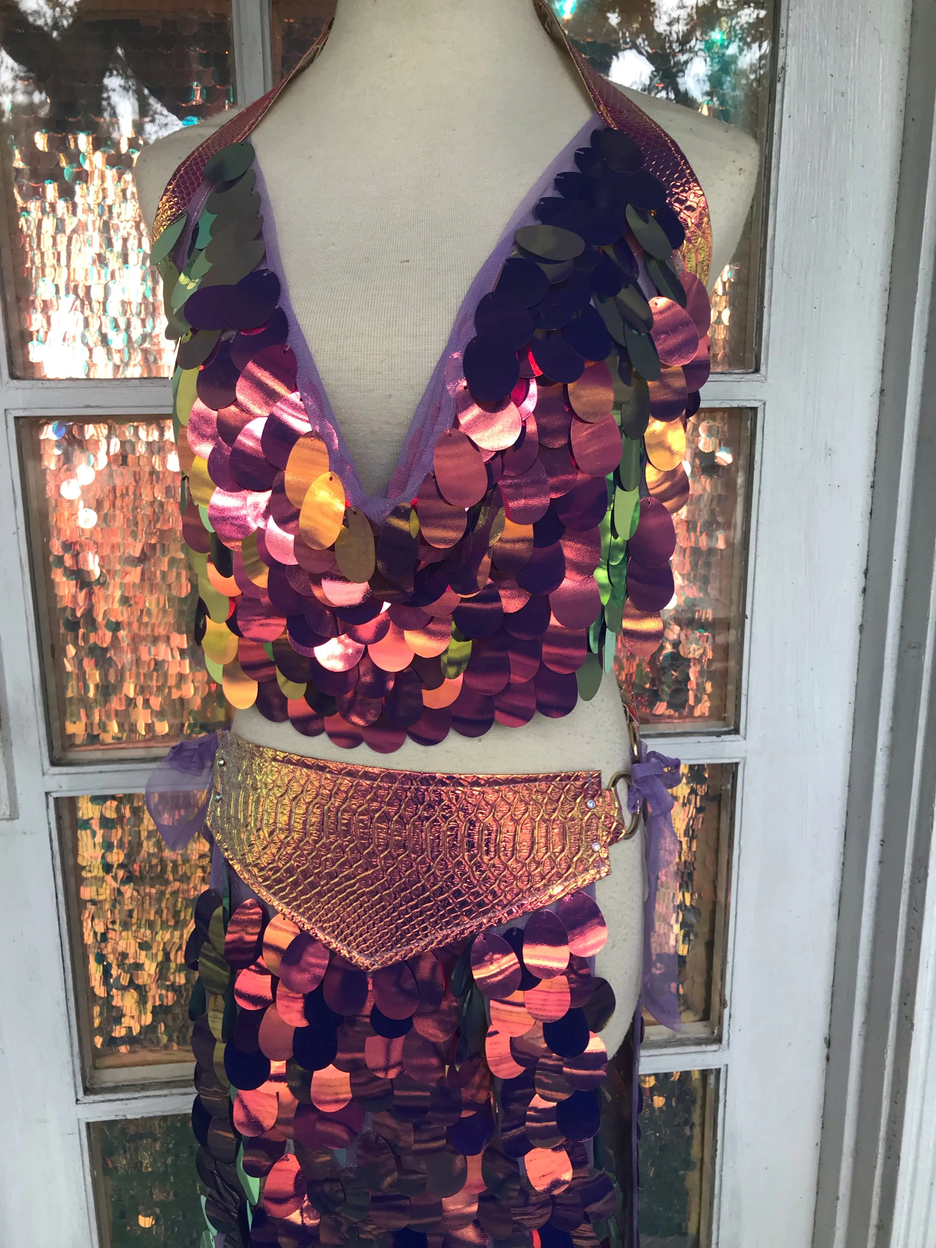 Sunset Dragon Warrior Sequin Maxi Skirt - S/M (adjustable)