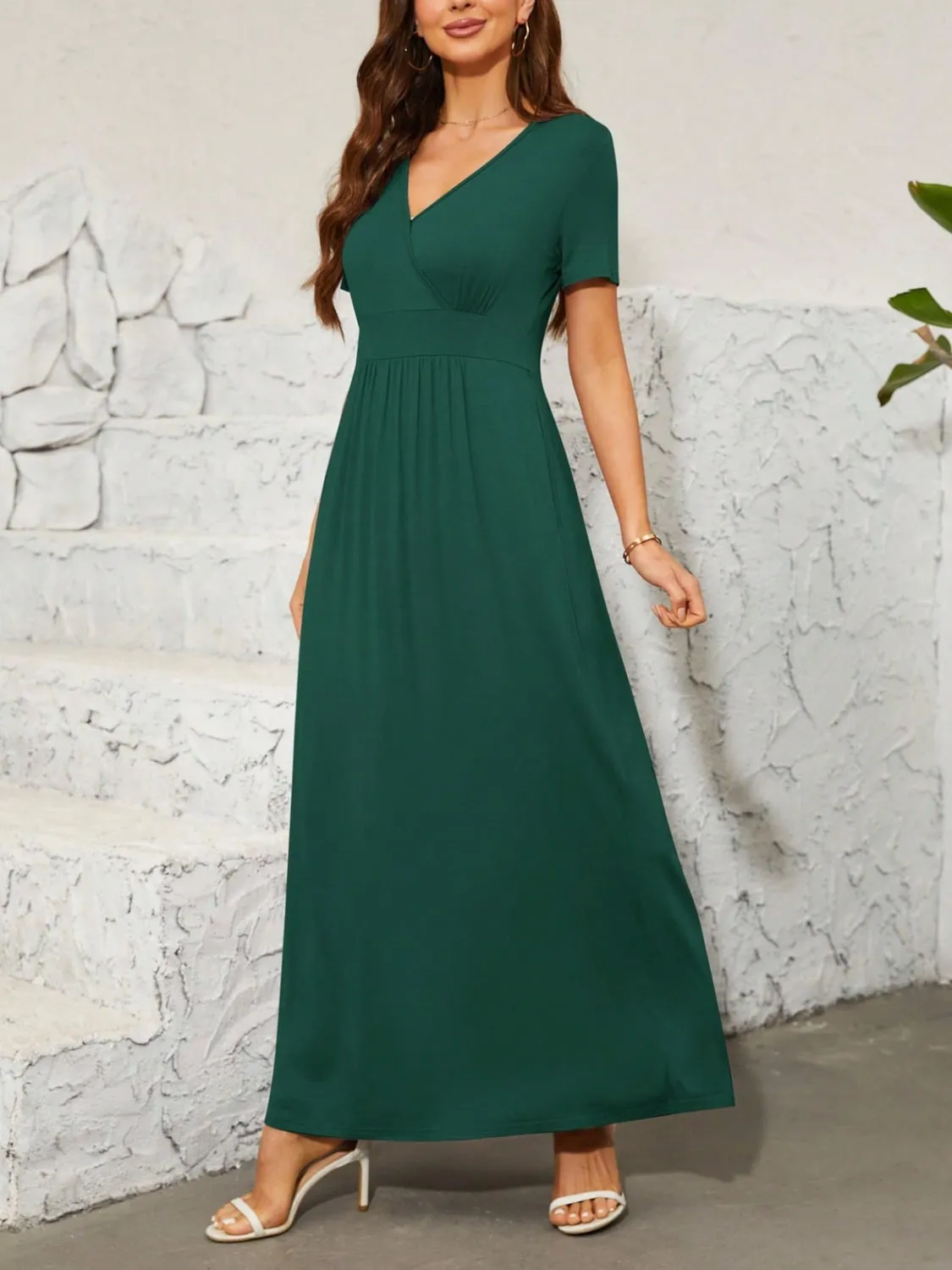 Surplice Short Sleeve Maxi Dress