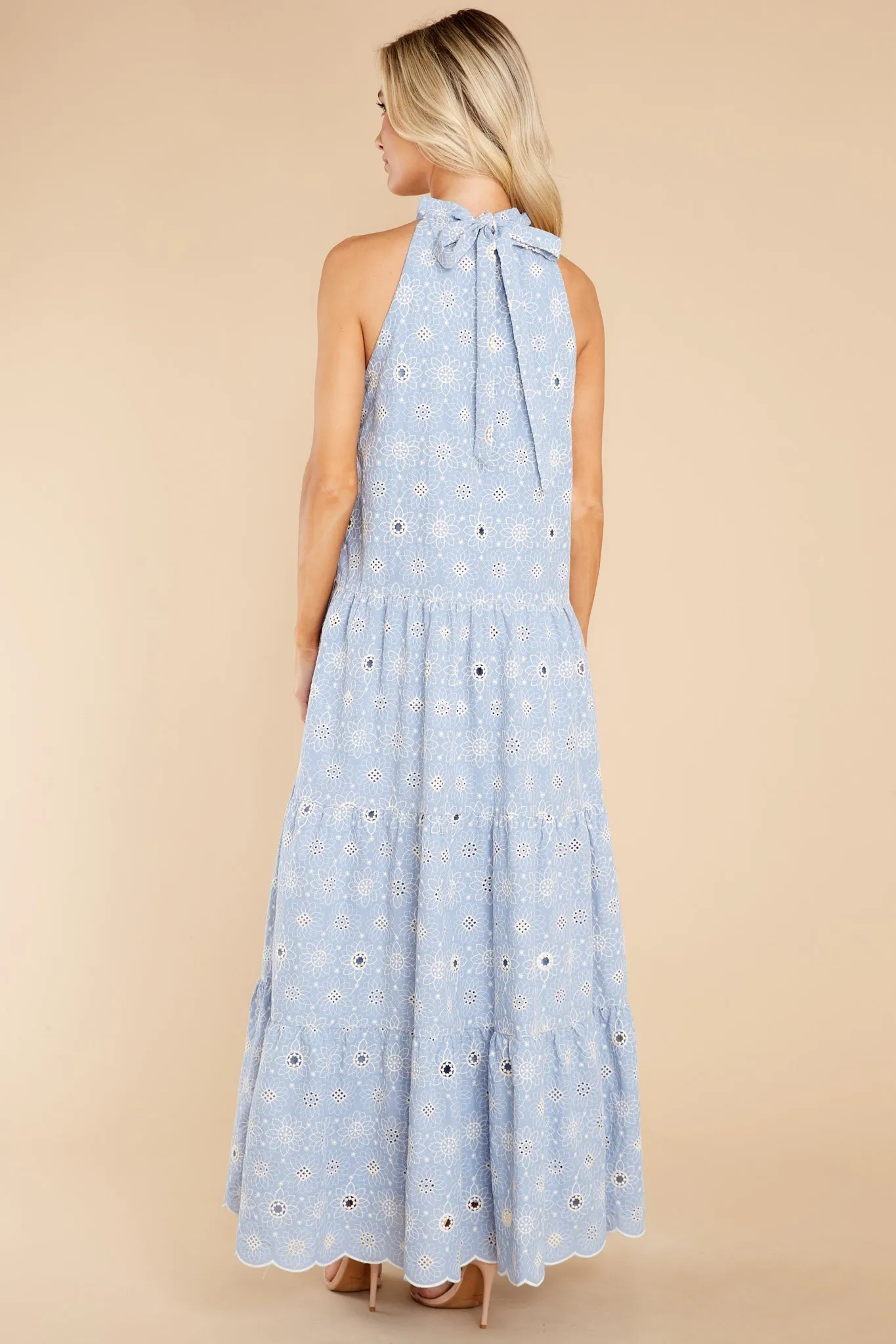 Sweet Excitement Dusty Blue Floral Eyelet Maxi Dress