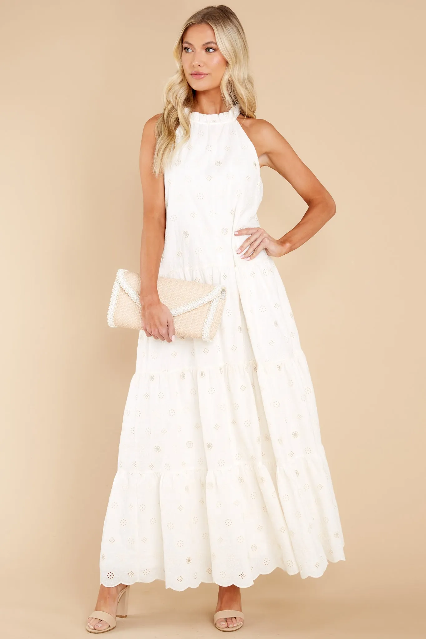 Sweet Excitement Ivory Floral Eyelet Maxi Dress