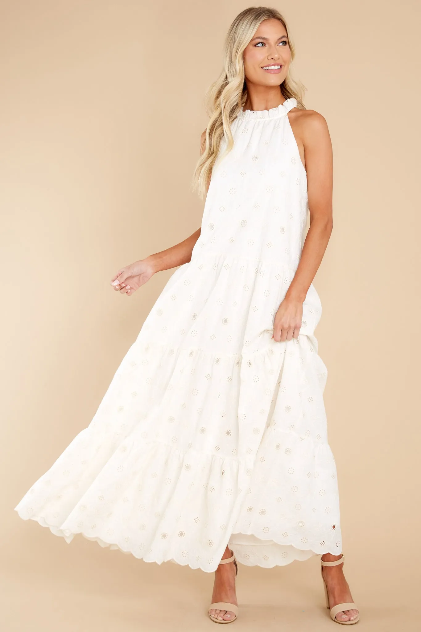 Sweet Excitement Ivory Floral Eyelet Maxi Dress