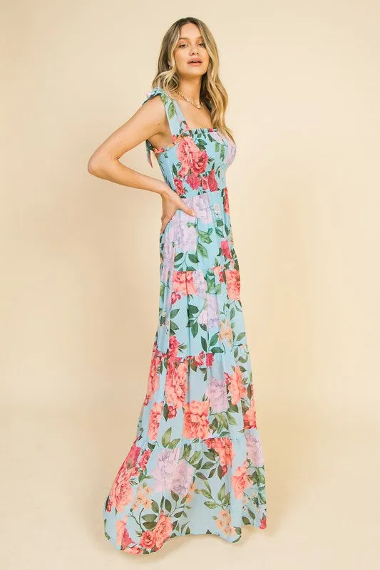 Teal Printed Maxi Dress