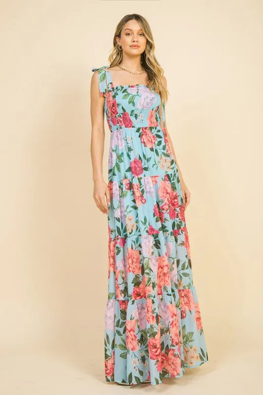 Teal Printed Maxi Dress