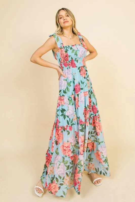 Teal Printed Maxi Dress