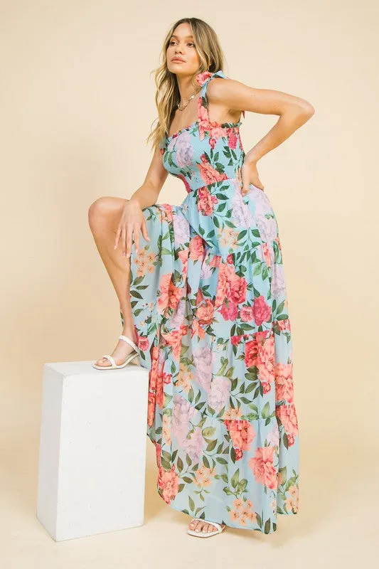 Teal Printed Maxi Dress