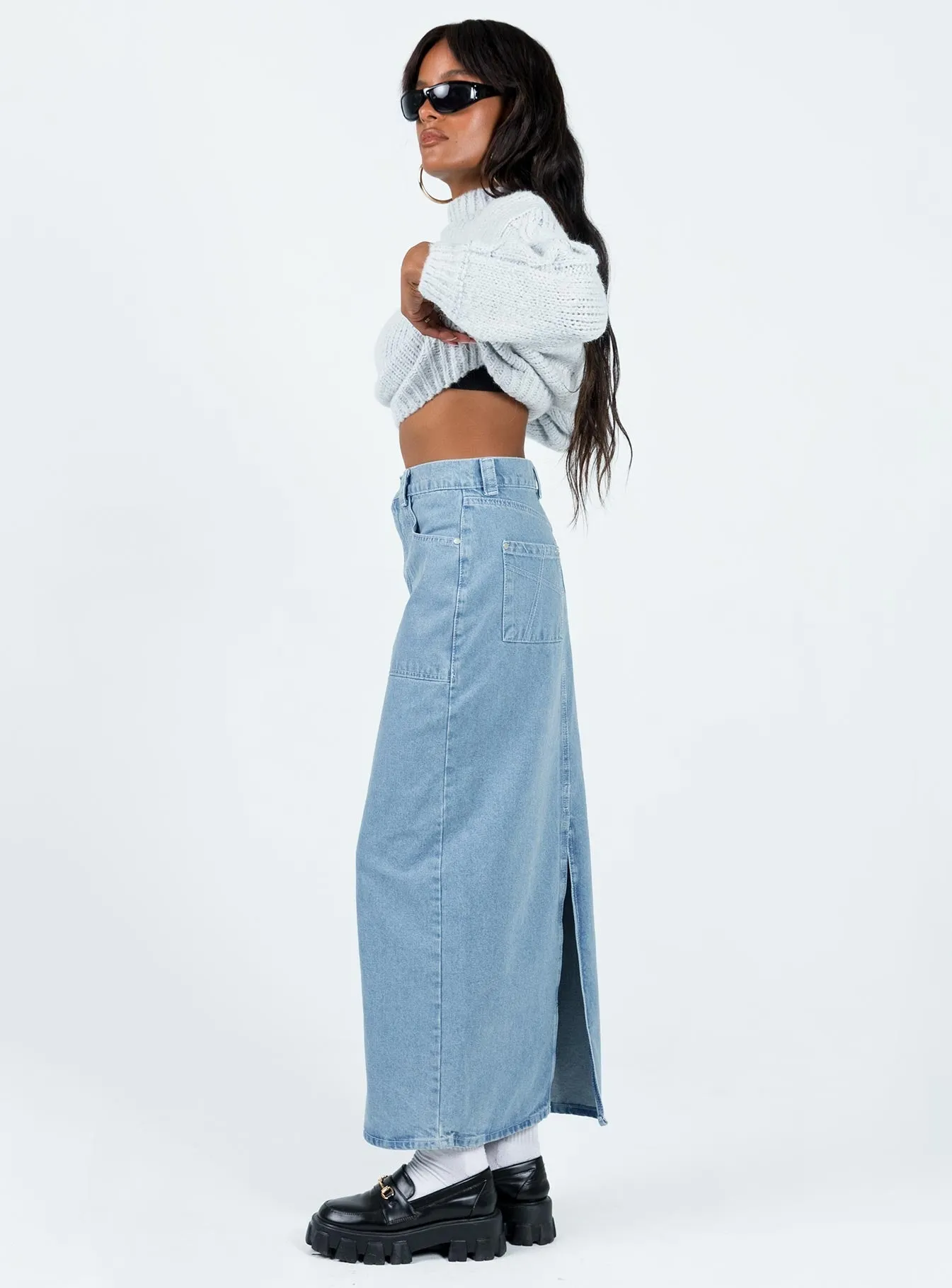 The Ragged Priest Carpenter Maxi Skirt Mid Blue