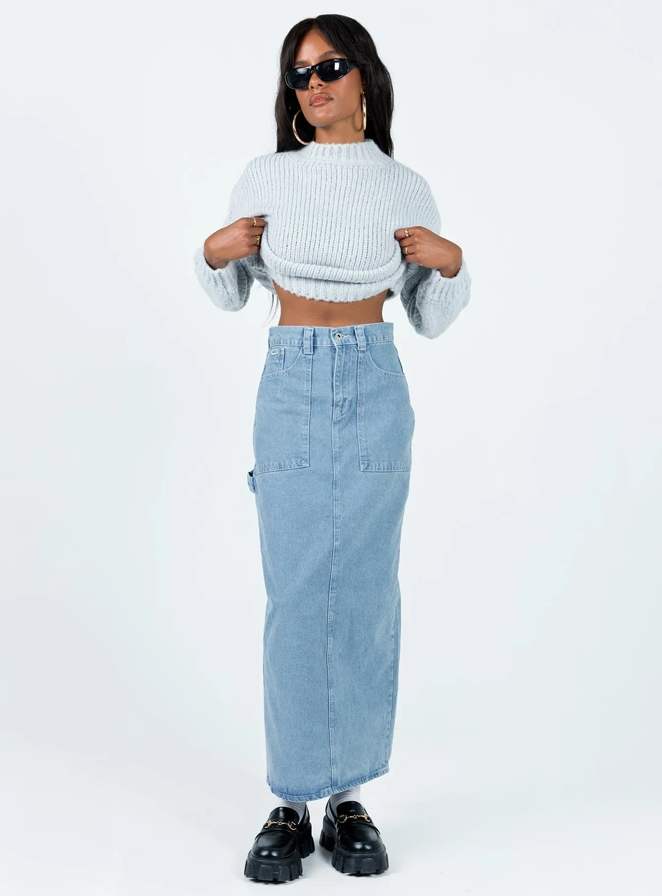 The Ragged Priest Carpenter Maxi Skirt Mid Blue