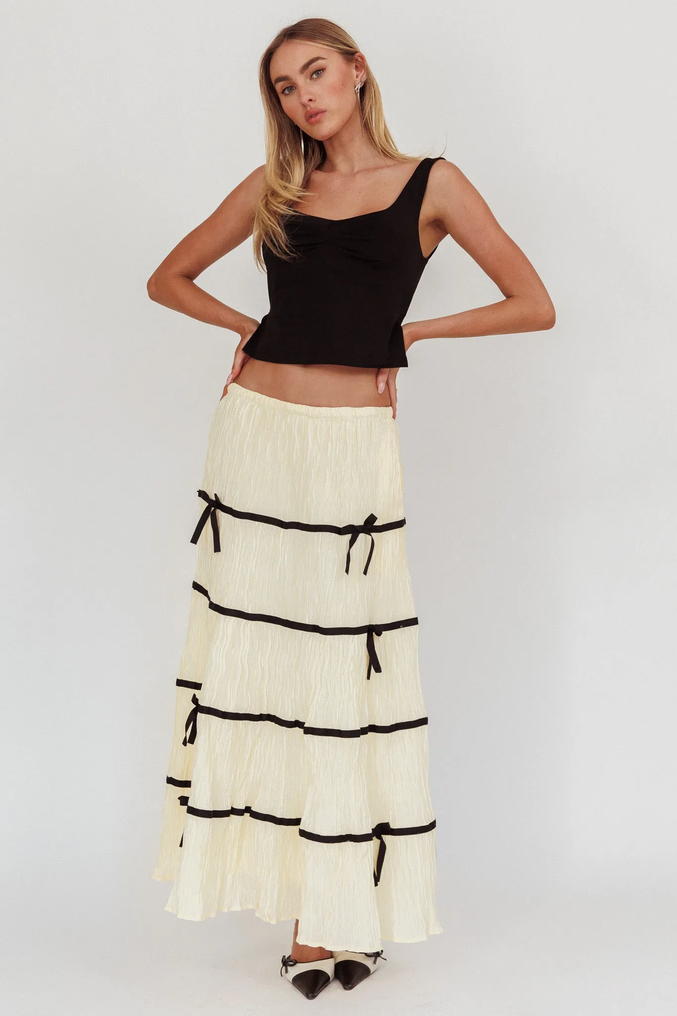 Tunnel Of Love Contrast Bow A-Line Maxi Skirt Natural