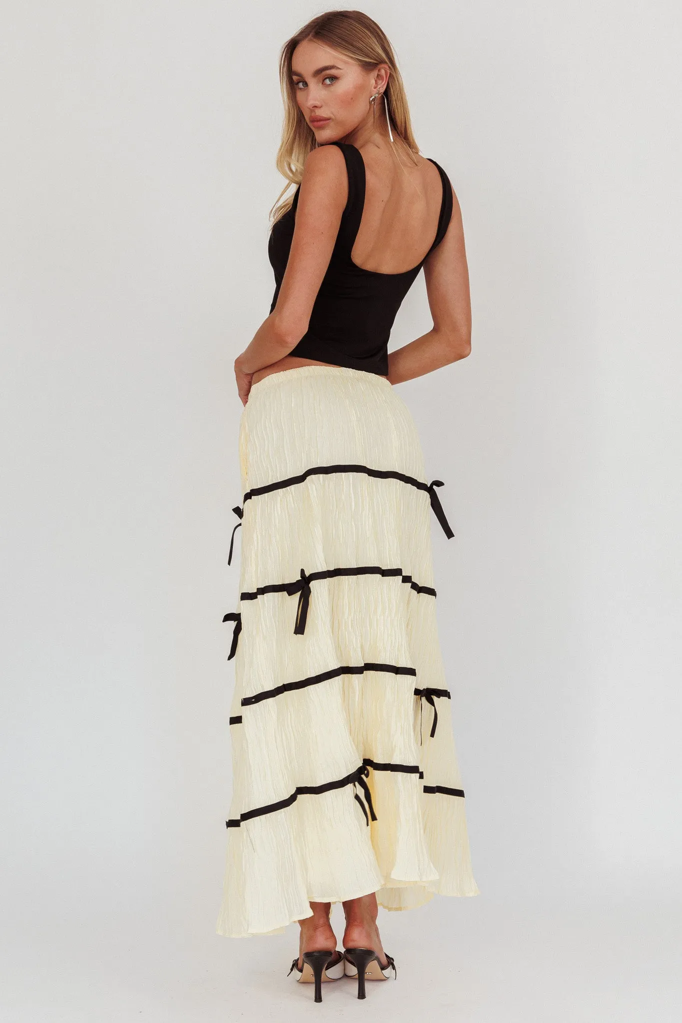 Tunnel Of Love Contrast Bow A-Line Maxi Skirt Natural