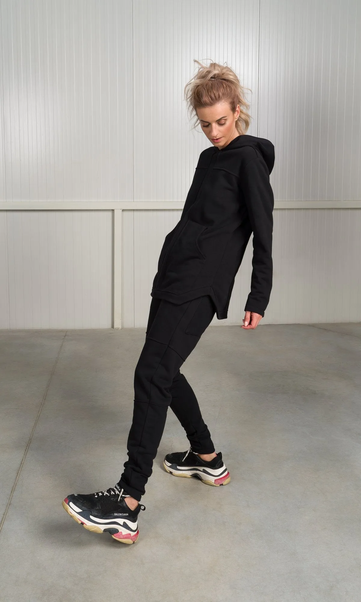 Two-piece Set of Hooded Sweatshirt and Jogger Pants with Seam Details