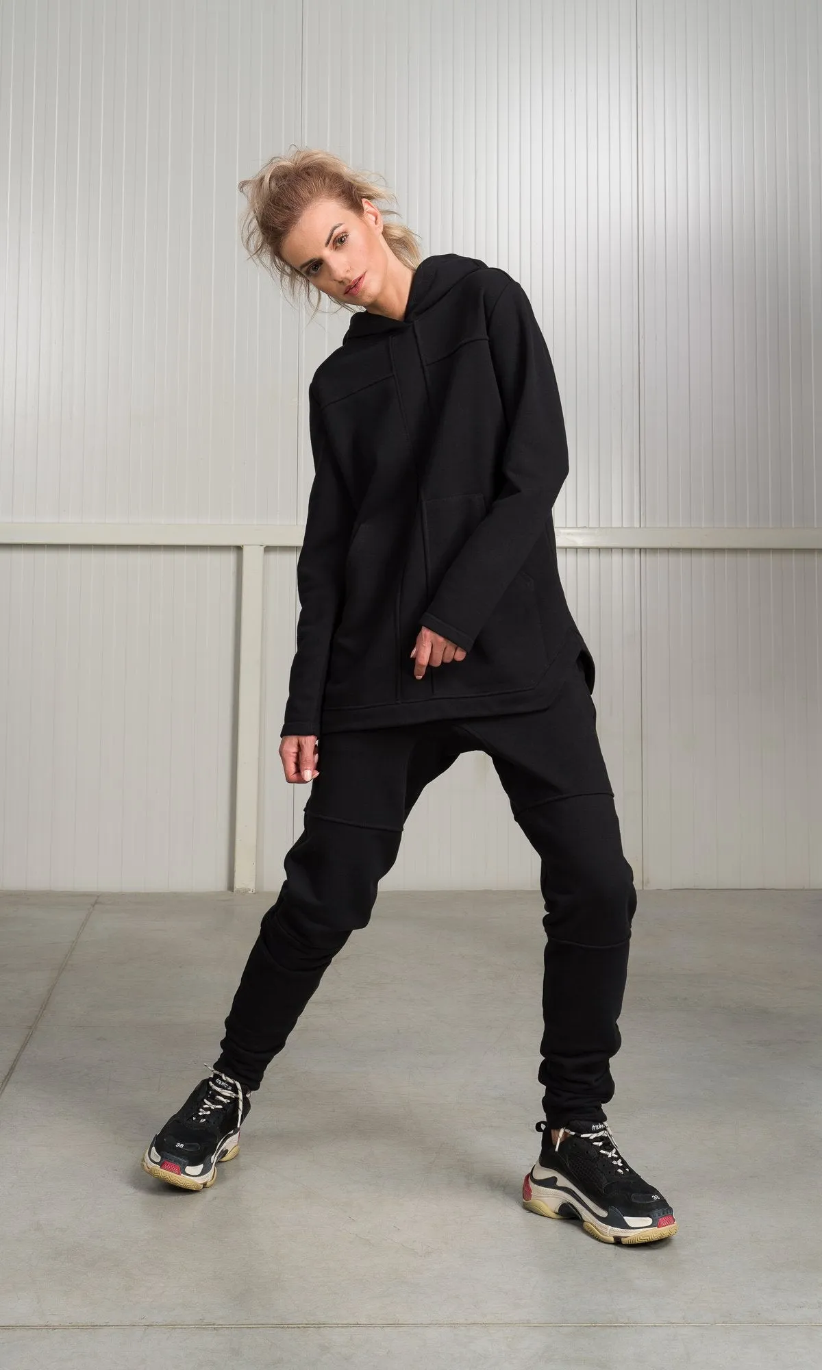 Two-piece Set of Hooded Sweatshirt and Jogger Pants with Seam Details