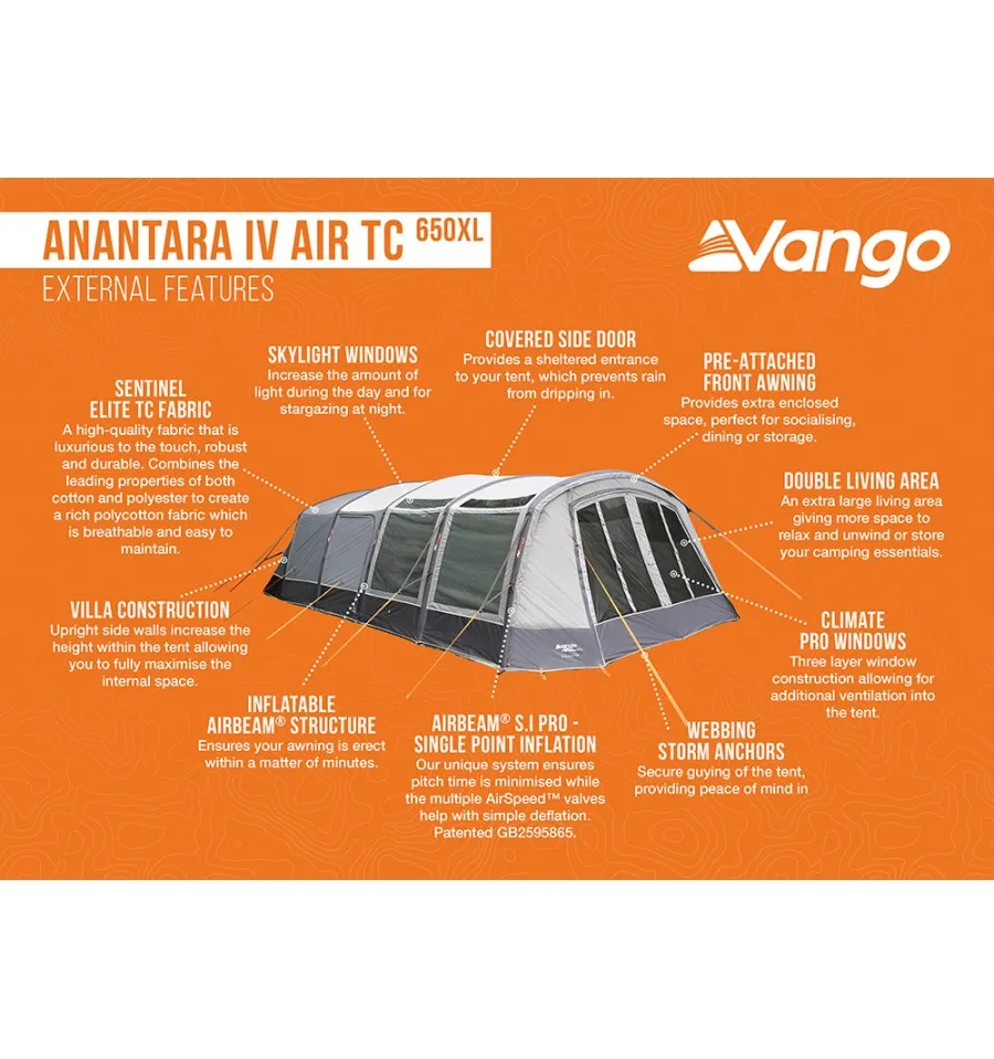 Vango Anantara IV Air TC 650XL Tent With FREE CARPET, FOOTPRINT AND STUDIO LARGE TA010