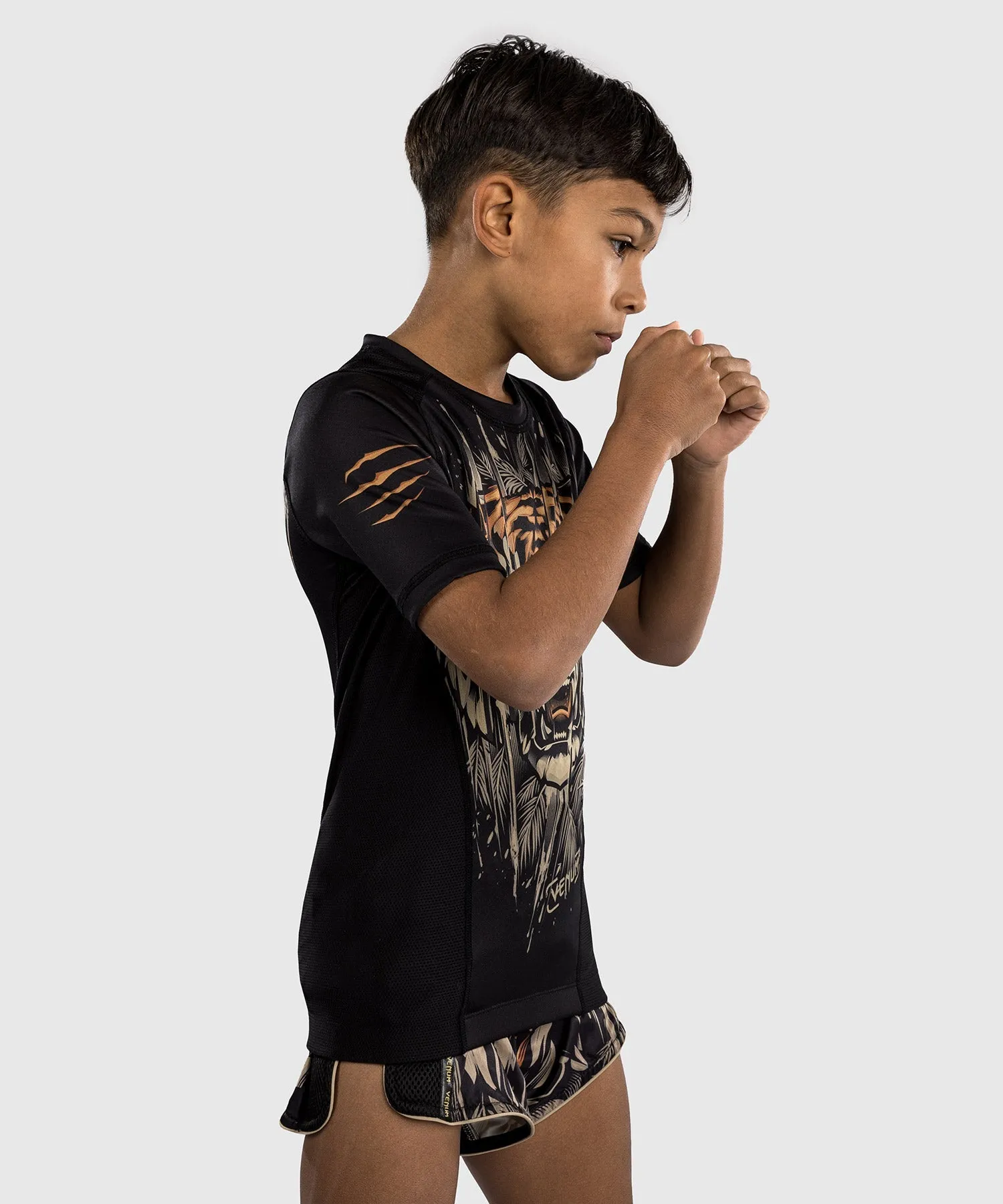 Venum Tiger Kids Short Sleeve Rashguard - Black/Neon Orange