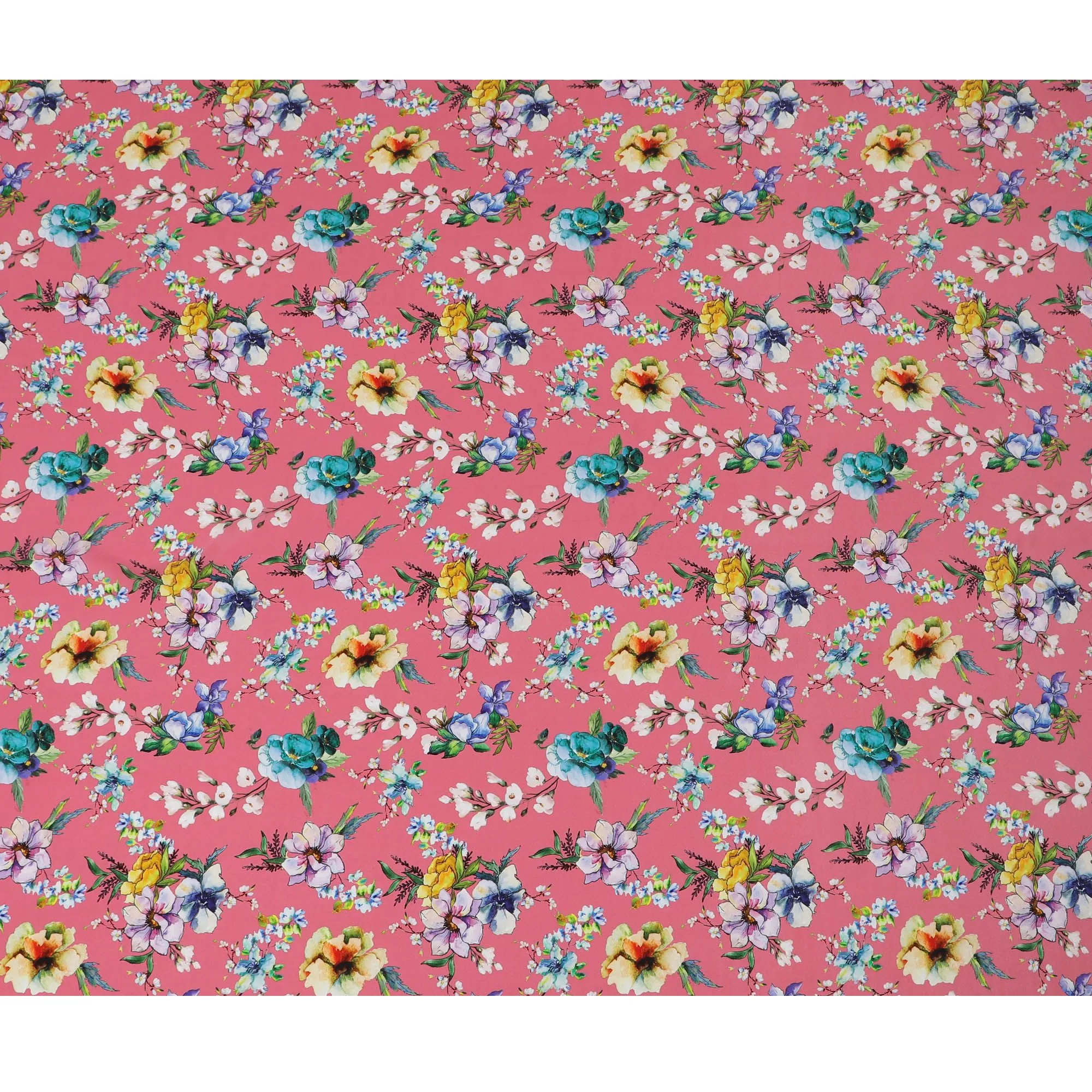 Vibrant Spring Medley Viscose Fabric, 110 cm Width - Lively Floral Mix on Coral Pink-D18733