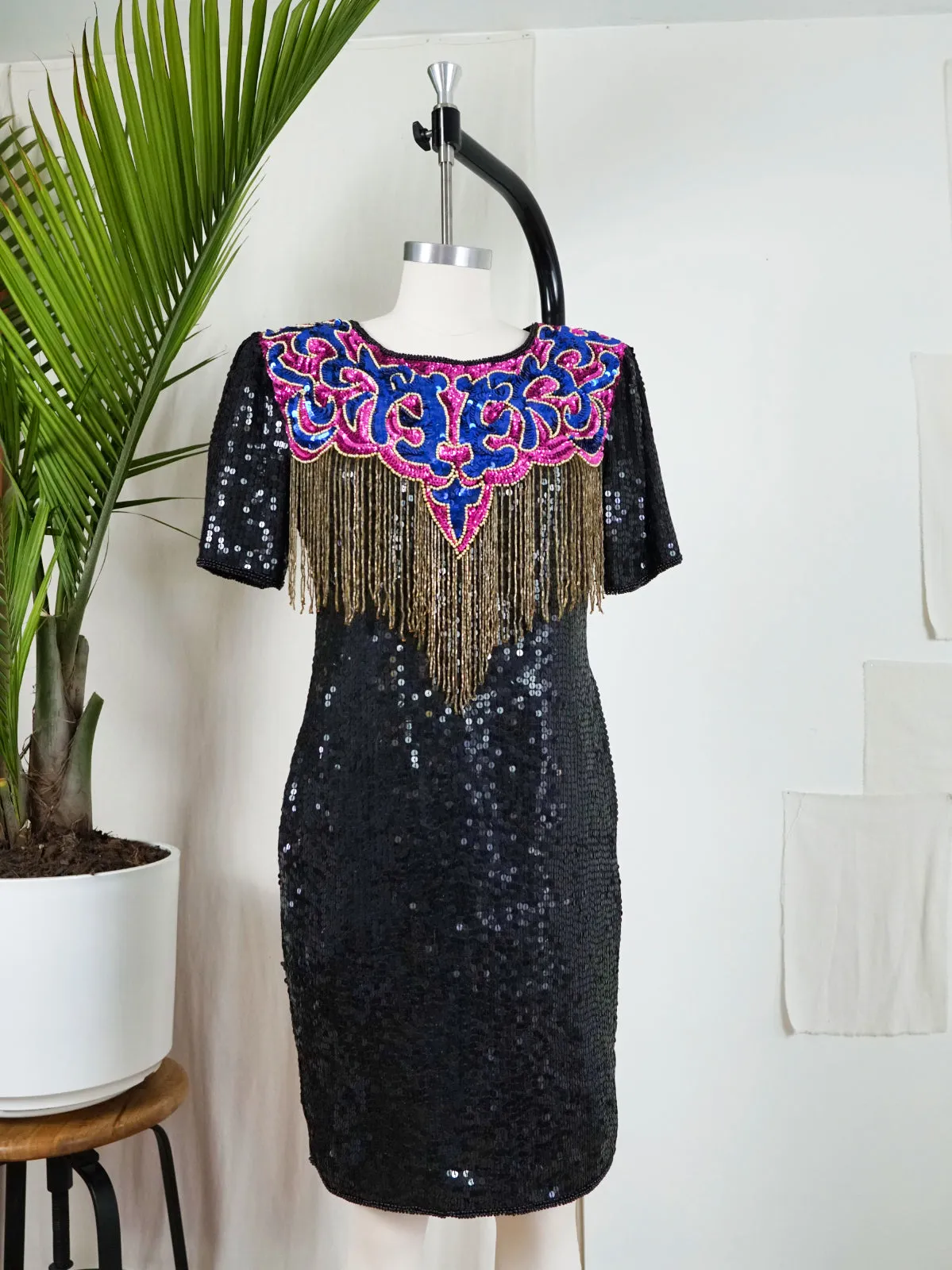 Vintage Silk Sequin Fringe Dress