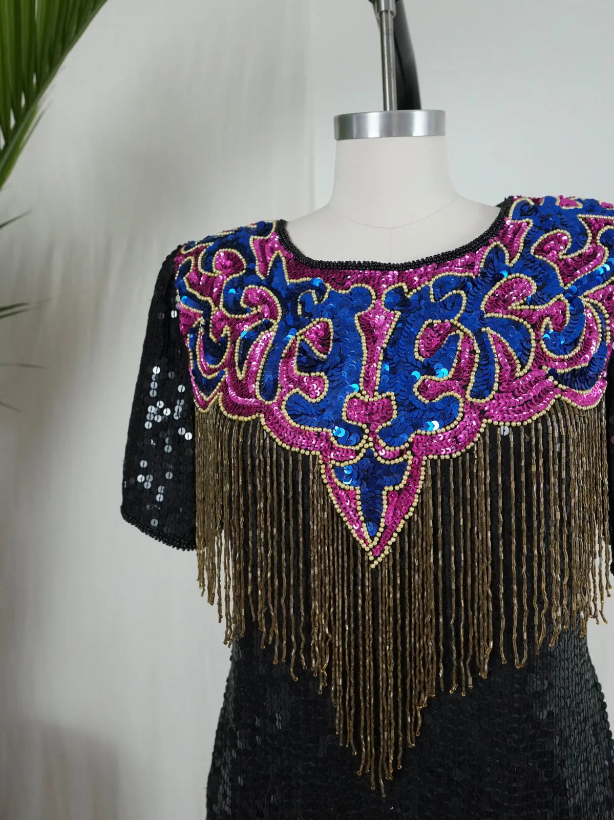 Vintage Silk Sequin Fringe Dress