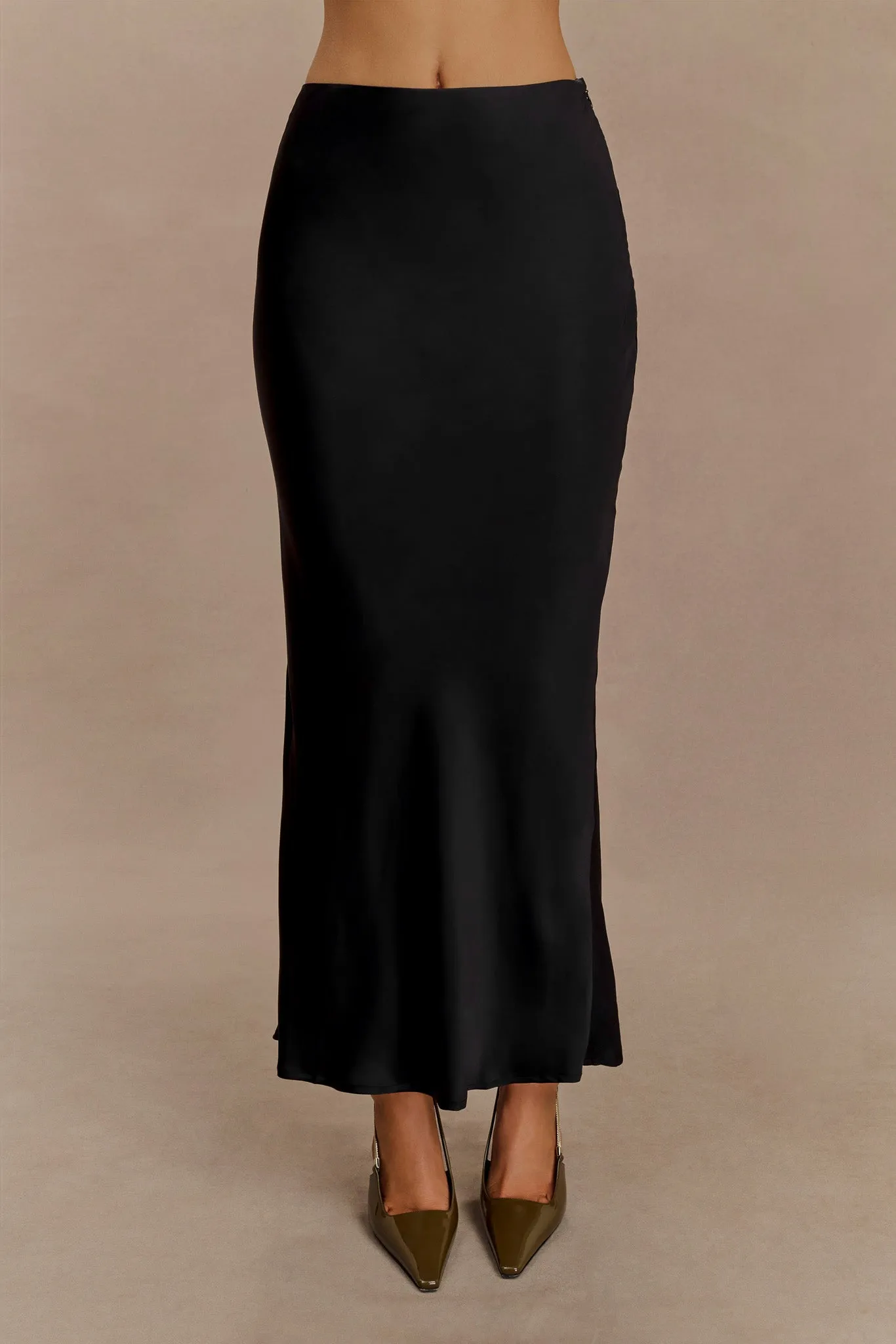 Viviana Satin Maxi Skirt - Black