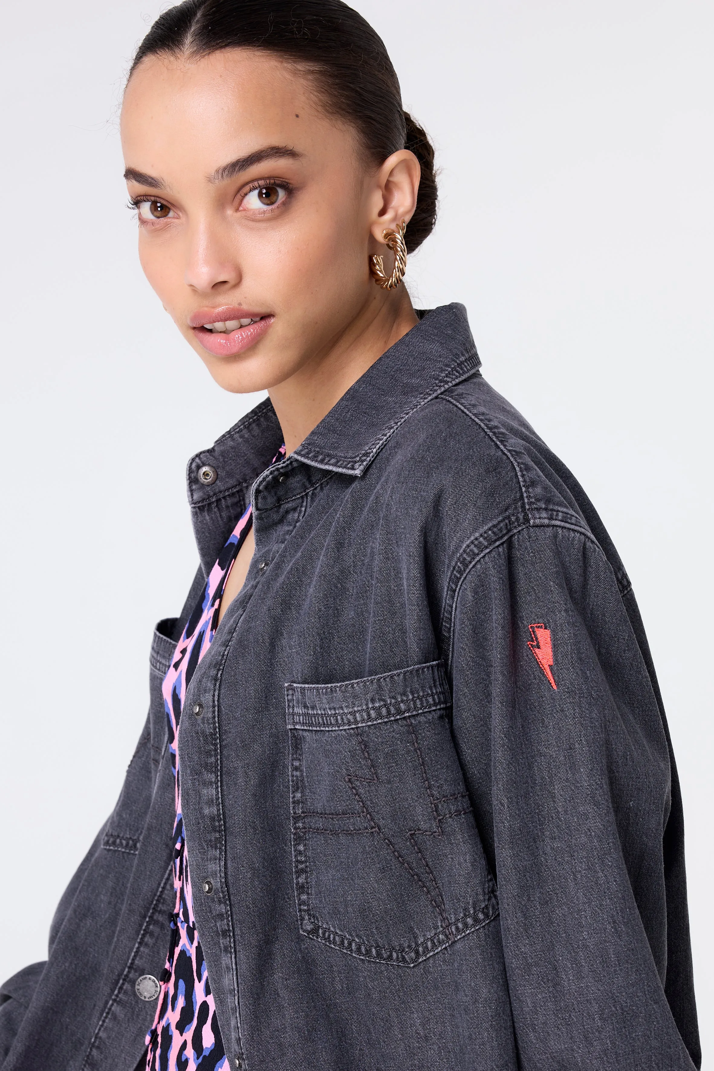 Washed Black Oversized Denim Shirt