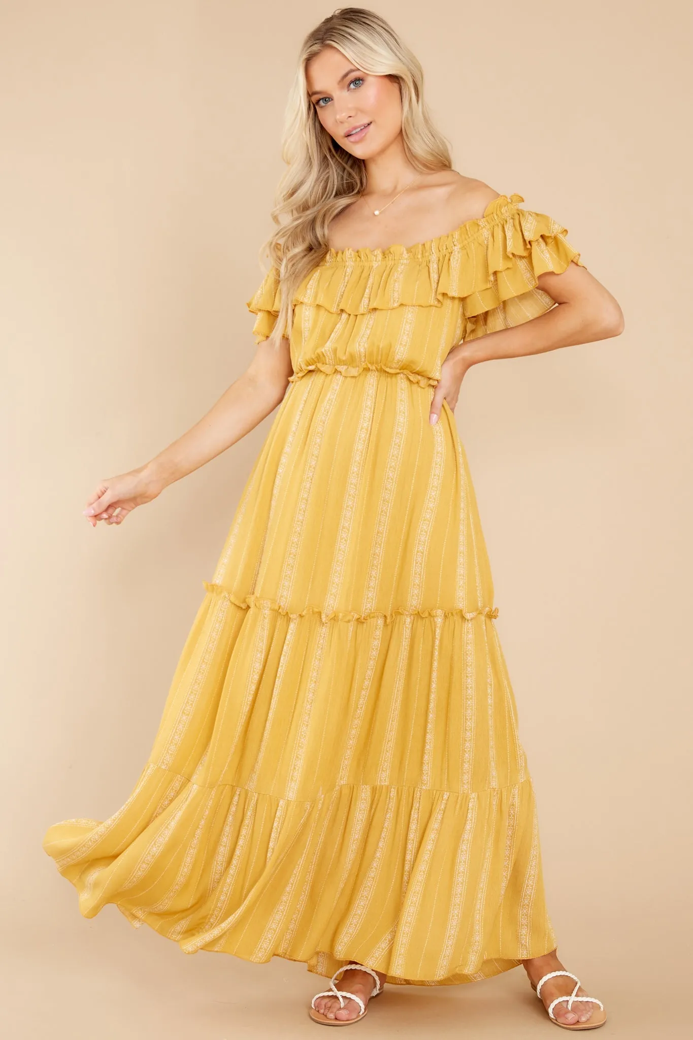 When You Land Mustard Yellow Print Maxi Dress