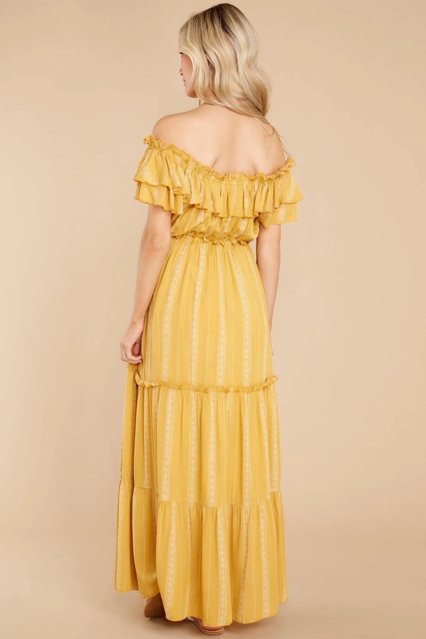 When You Land Mustard Yellow Print Maxi Dress