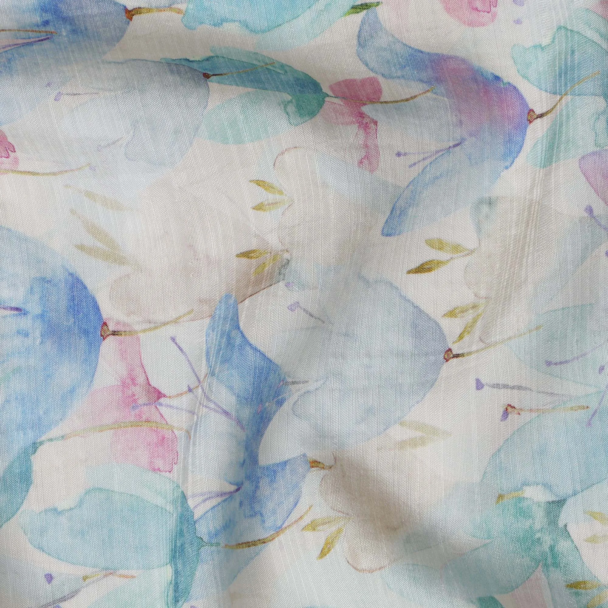 White Pastel Floral Linen Cotton Blend Fabric, 110 cm Width-D20969