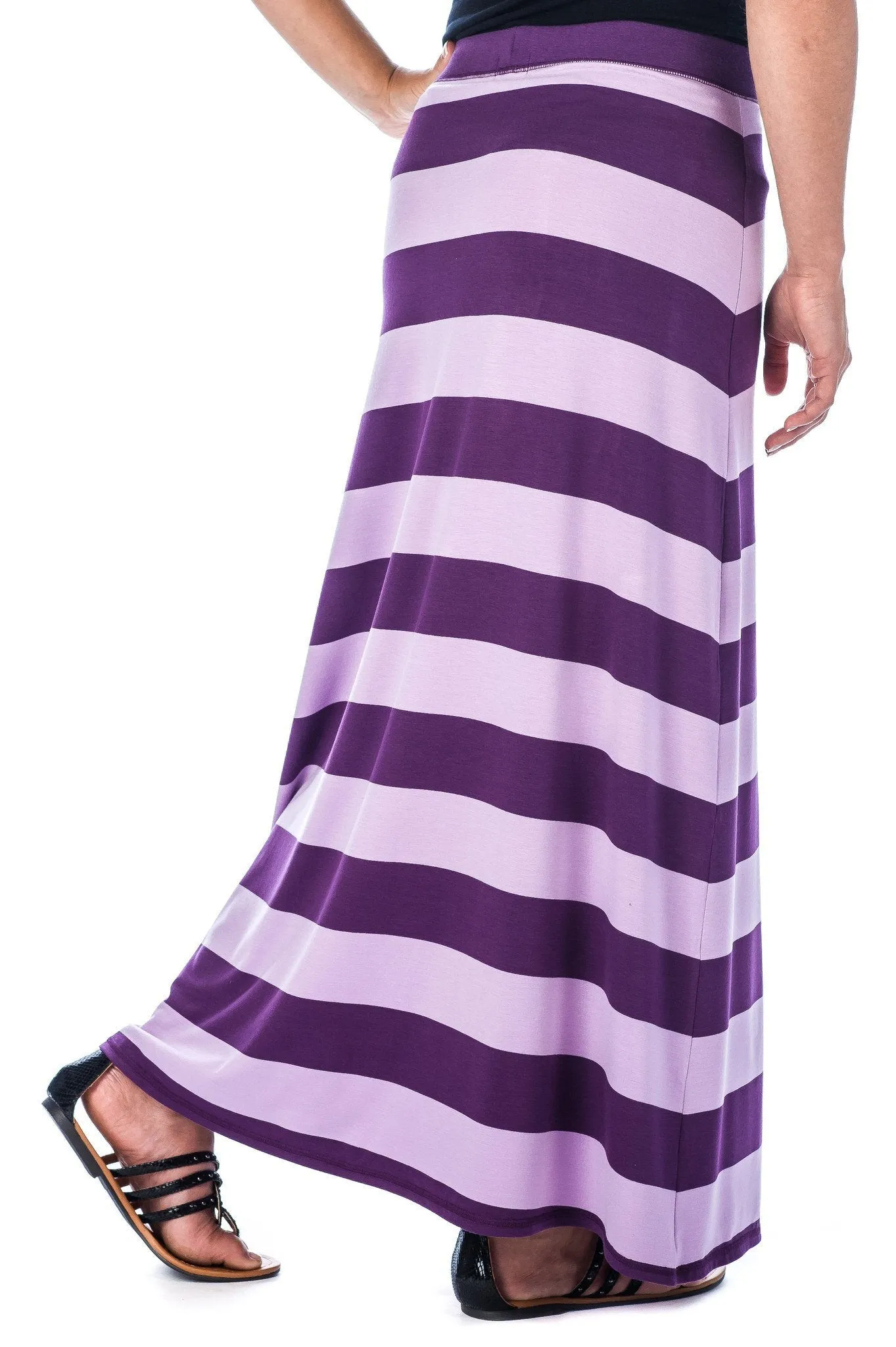 Women's Cool Knit Maxi Skirt - Stripe  - Purple/Lilac