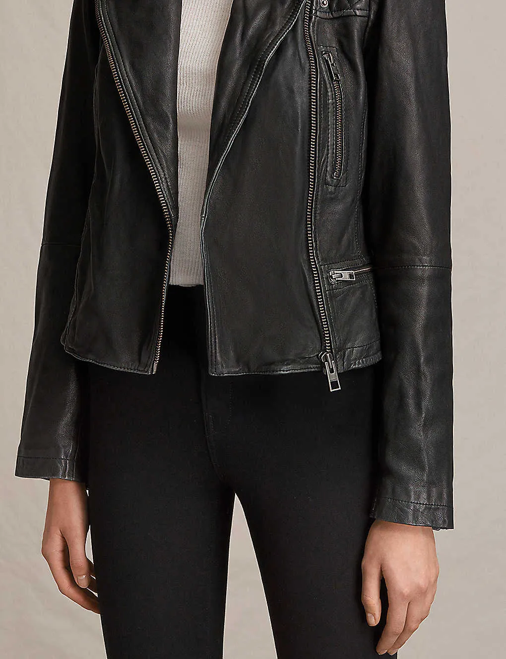 Women’s Distressed Black Leather Biker Jacket