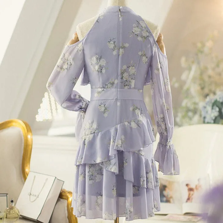 Womens Spring Floral Bare Shoulders Dress