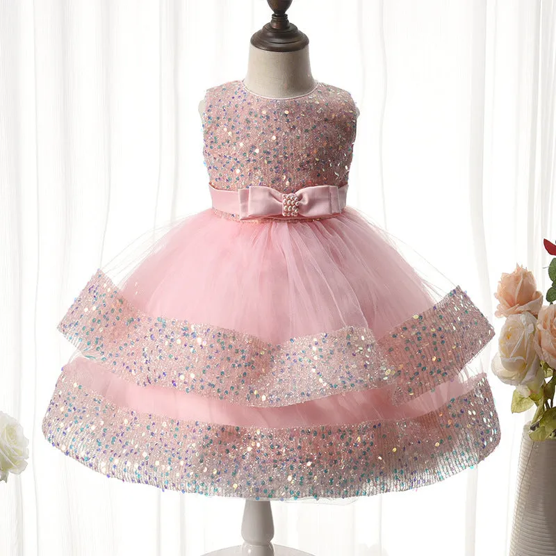 Xiangtuibao High Quality Evening Party Dress Princess Dress Sequined Lolita Kids' Skirt Butterfly Pearl Wedding Dress for Girls Dress