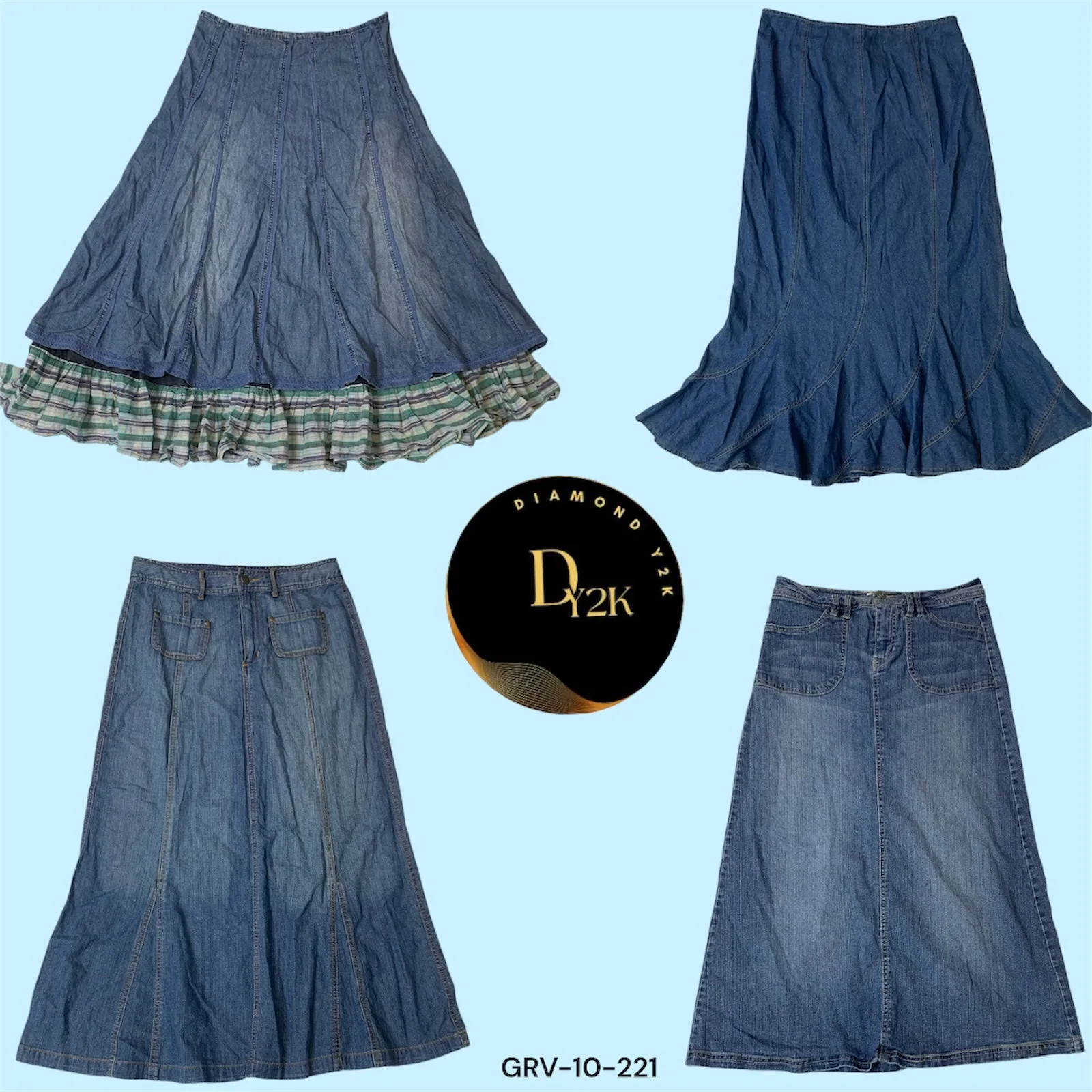 Y2K-Inspired Light Blue Denim Maxi Skirt (GRV-10-221)