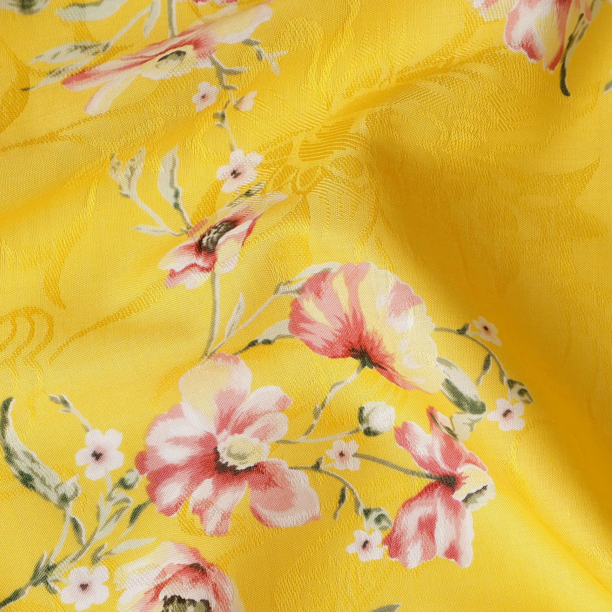 Yellow Japanese Cotton Voile Fabric, Pink & White Floral Print, 110 cm Width-D20910