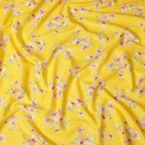 Yellow Japanese Cotton Voile Fabric, Pink & White Floral Print, 110 cm Width-D20910